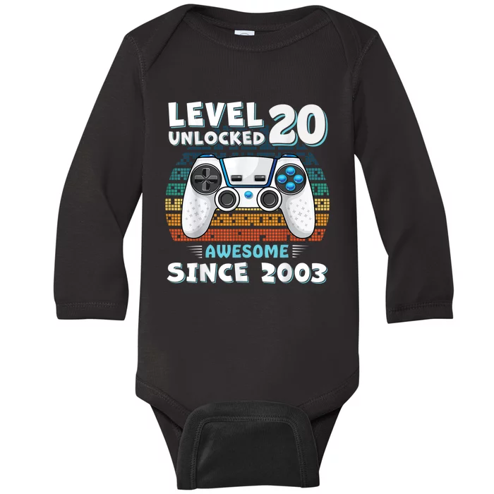 20 Birthday Decorations Gamer m.e.n Video 2003 20th Birthday Baby Long Sleeve Bodysuit