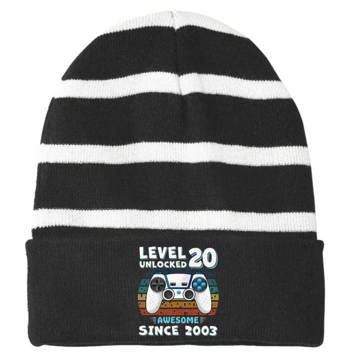 20 Birthday Decorations Gamer Men Video 2003 20th Birthday Striped Beanie with Solid Band