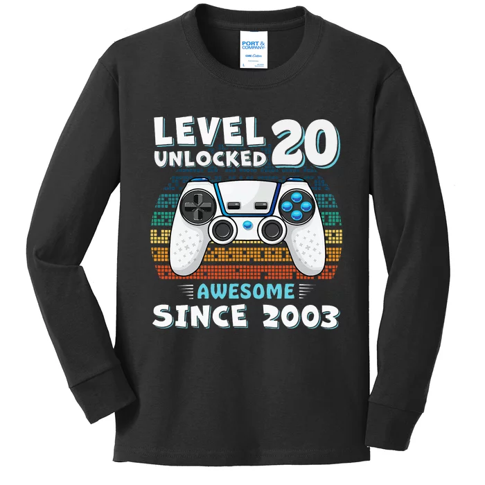 20 Birthday Decorations Gamer Men Video 2003 20th Birthday Kids Long Sleeve Shirt