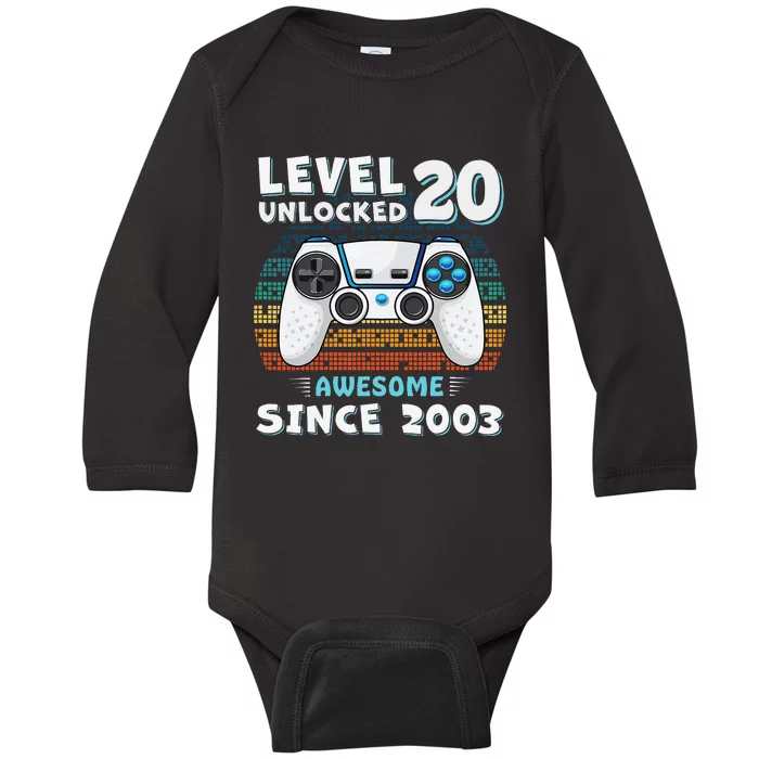 20 Birthday Decorations Gamer Video 2003 20th Birthday Cute Baby Long Sleeve Bodysuit