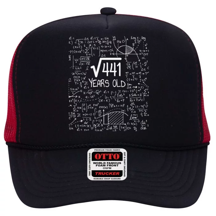 21st Birthday Design Square Root Of 441 21 Years Old High Crown Mesh Trucker Hat