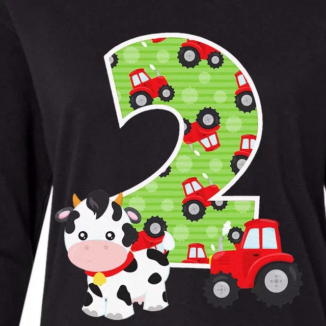 2nd Birthday Farm Animals Number 2 Years Old Party Womens Cotton Relaxed Long Sleeve T-Shirt