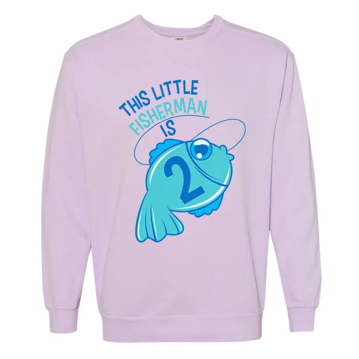 2nd Birthday Fishing Fish 2 Year Old Garment-Dyed Sweatshirt