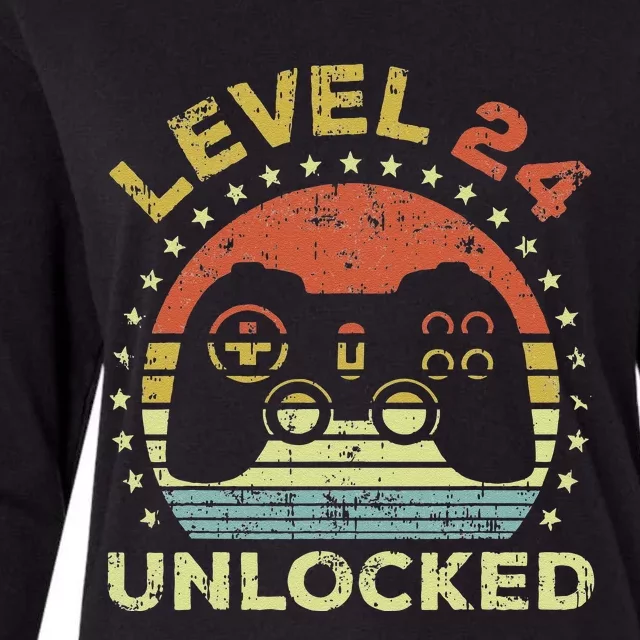 24th Birthday Gaming Level 24 Unlocked Womens Cotton Relaxed Long Sleeve T-Shirt