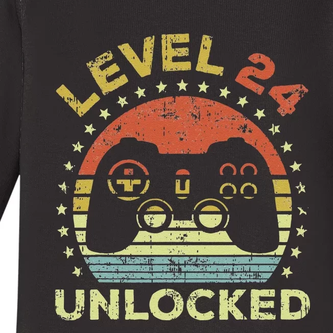 24th Birthday Gaming Level 24 Unlocked Baby Long Sleeve Bodysuit