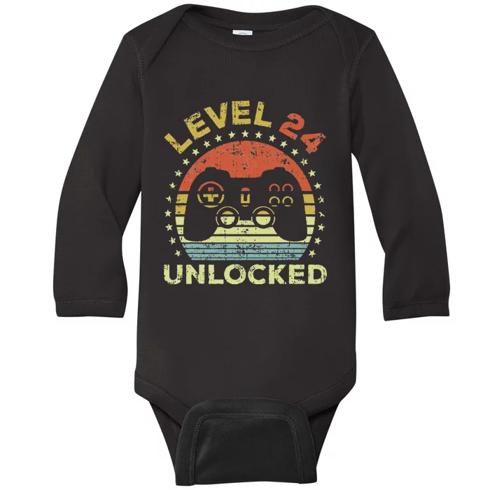 24th Birthday Gaming Level 24 Unlocked Baby Long Sleeve Bodysuit