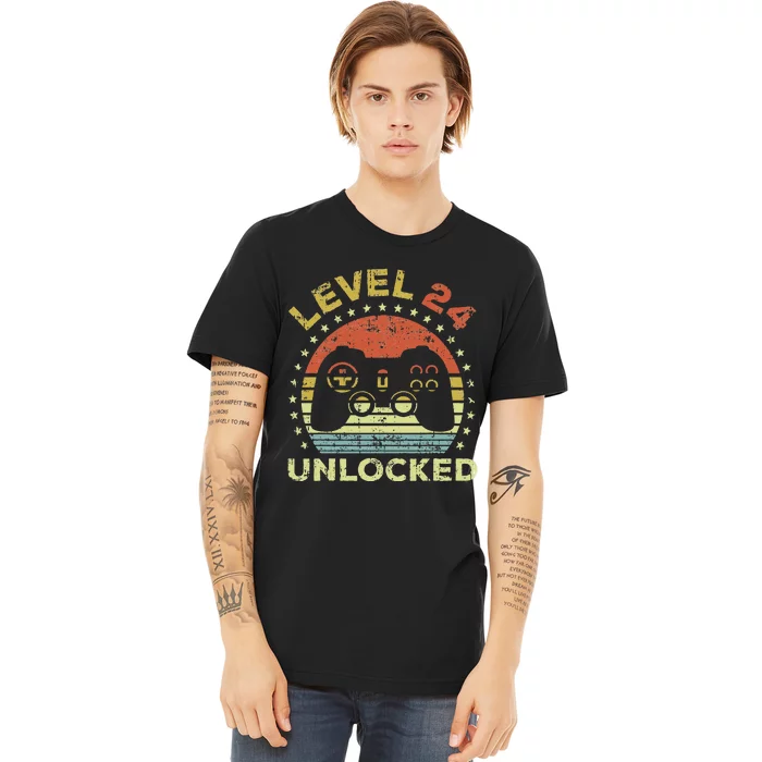 24th Birthday Gaming Level 24 Unlocked Premium T-Shirt