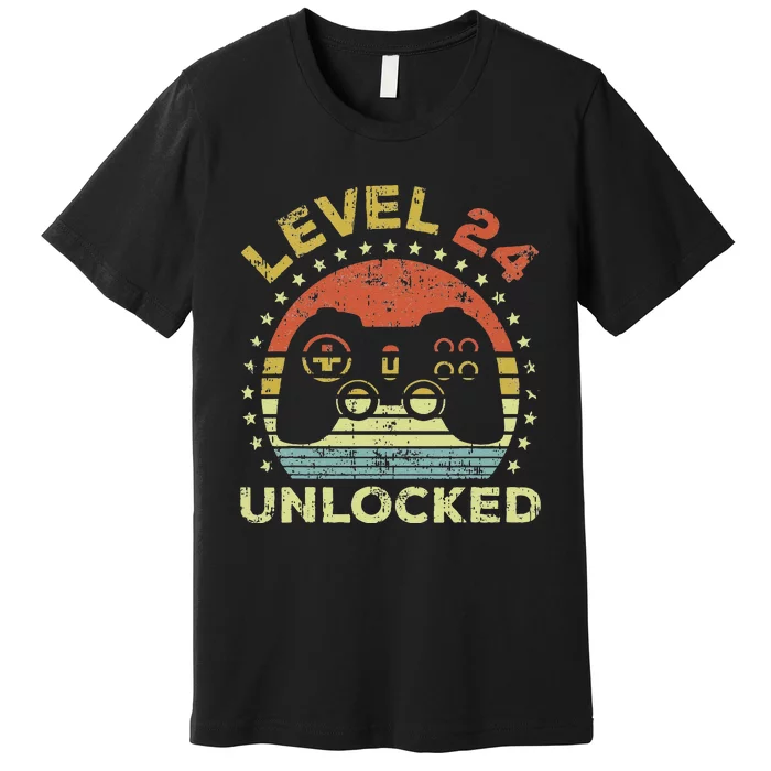 24th Birthday Gaming Level 24 Unlocked Premium T-Shirt