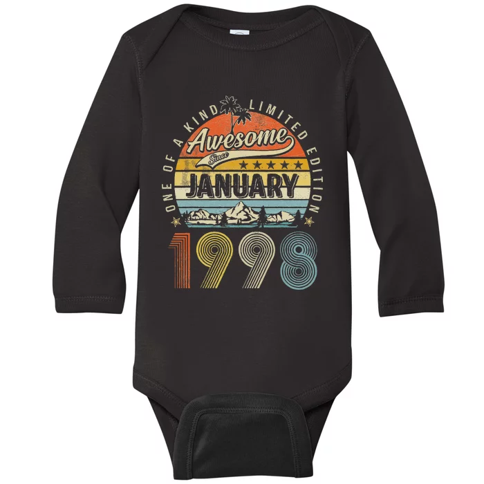 25th Birthday Gift Awesome Since January 1998 25 Year Old Baby Long Sleeve Bodysuit