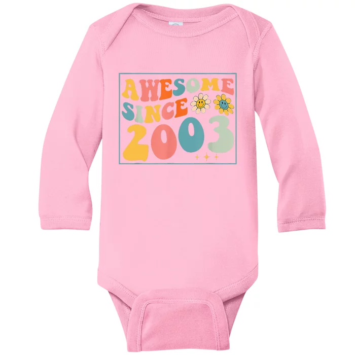 20th Birthday Gifts Awesome Since 2003 20 Years Old Groovy Baby Long Sleeve Bodysuit