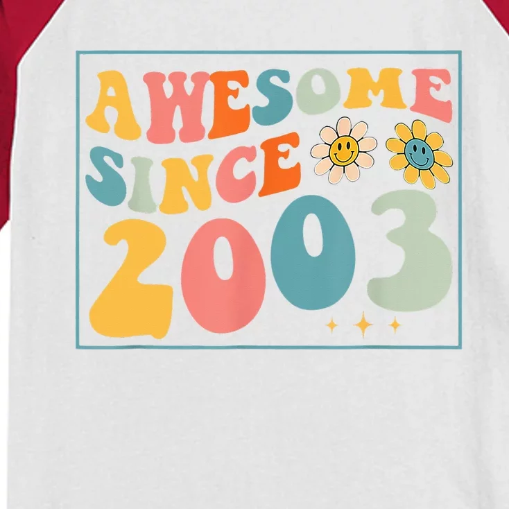 20th Birthday Gifts Awesome Since 2003 20 Years Old Groovy Kids Colorblock Raglan Jersey