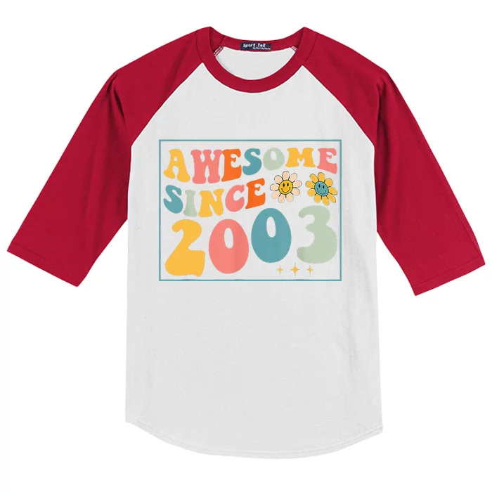 20th Birthday Gifts Awesome Since 2003 20 Years Old Groovy Kids Colorblock Raglan Jersey