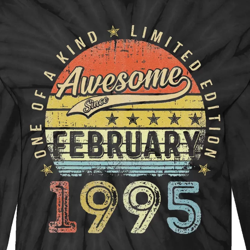 28th Birthday Gift Awesome Since February 1995 28 Year Old Cute Tie-Dye Long Sleeve Shirt