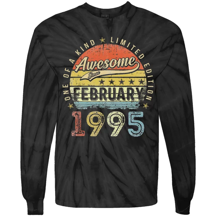 28th Birthday Gift Awesome Since February 1995 28 Year Old Cute Tie-Dye Long Sleeve Shirt