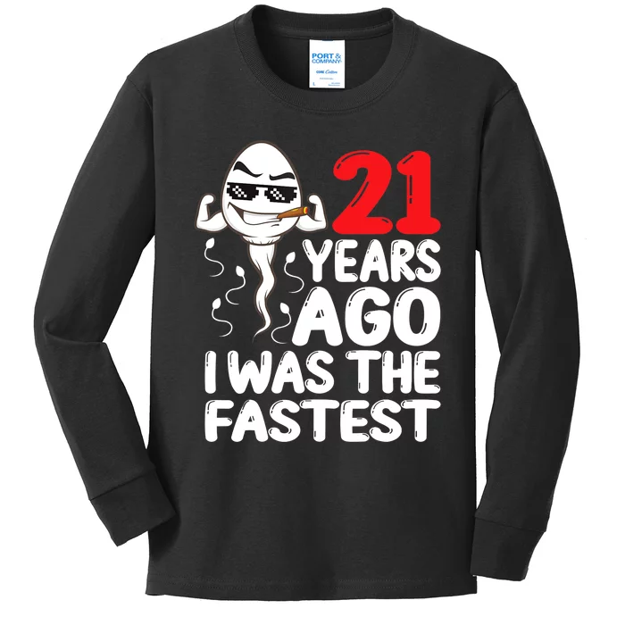 21st Birthday Gag dress 21 Years Ago I Was The Fastest Funny Kids Long Sleeve Shirt