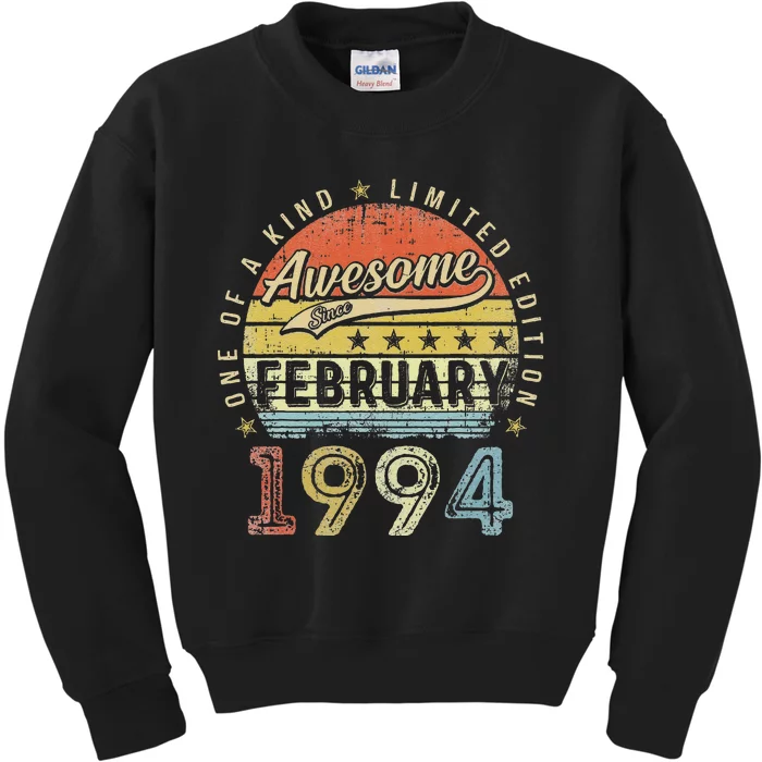 29th Birthday Gift Awesome Since February 1994 29 Year Old Cute Kids Sweatshirt