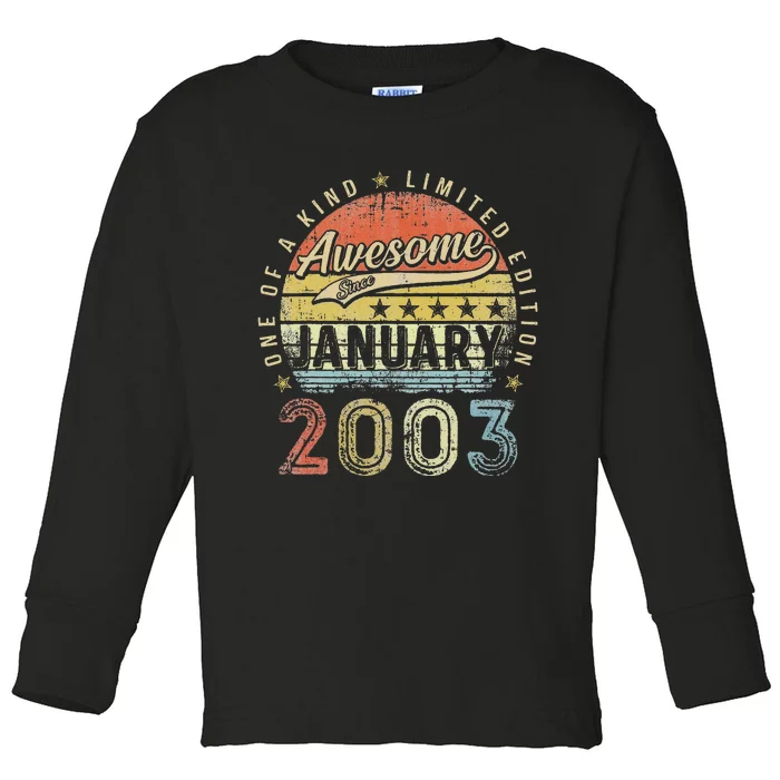 20th Birthday Gift Awesome Since January 2003 20 Year Old Toddler Long Sleeve Shirt