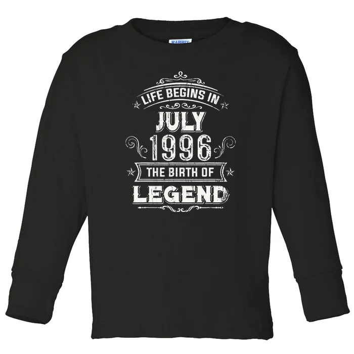 27th Birthday Gifts Vintage July 1996 27 Years Old Toddler Long Sleeve Shirt