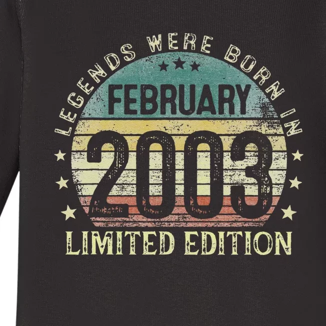 20th Birthday Gift Legends Born In February 2003 20 Year Old Baby Long Sleeve Bodysuit