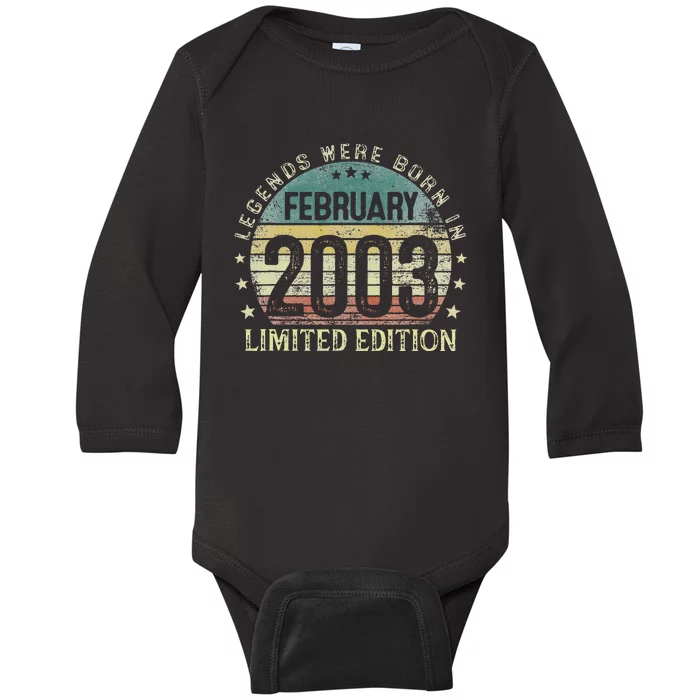 20th Birthday Gift Legends Born In February 2003 20 Year Old Baby Long Sleeve Bodysuit