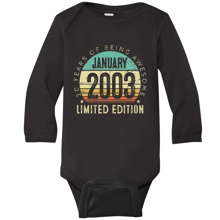 20th Birthday Gift Vintage January 2003 20 Years Old Baby Long Sleeve Bodysuit