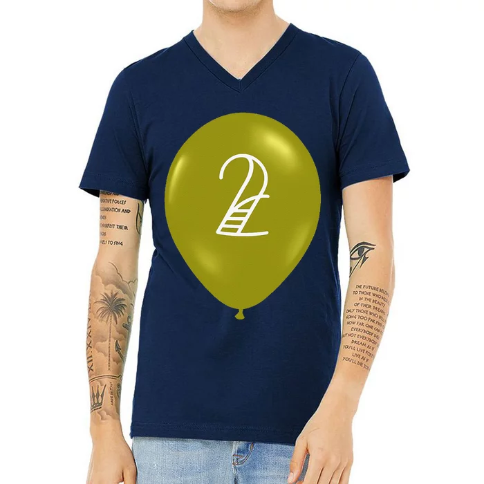 2nd Birthday Happy Birthday Number Yellow Balloon V-Neck T-Shirt