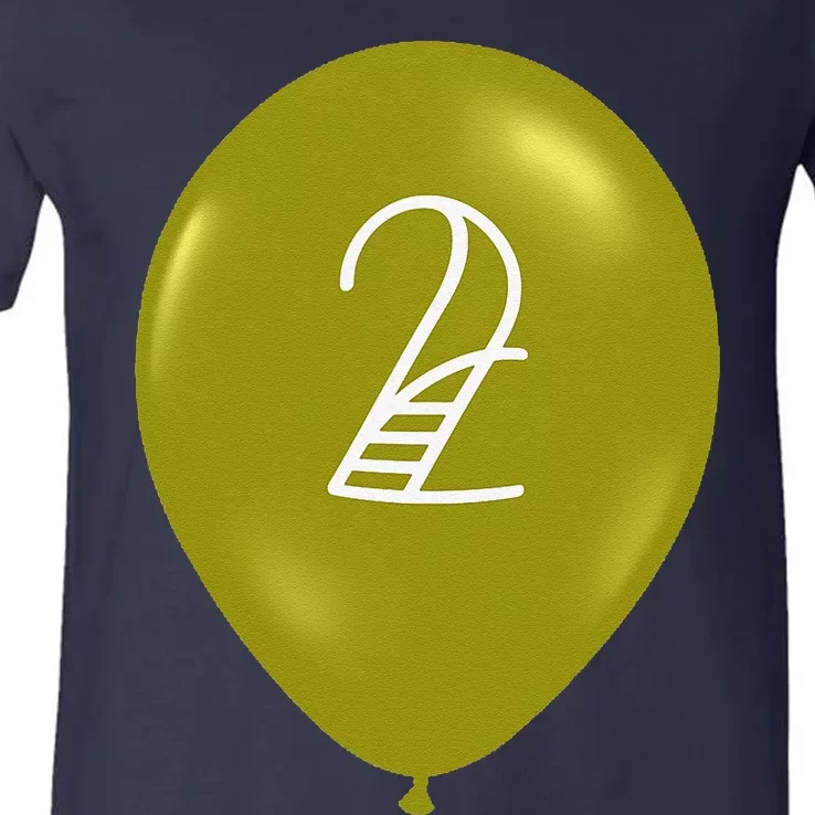 2nd Birthday Happy Birthday Number Yellow Balloon V-Neck T-Shirt