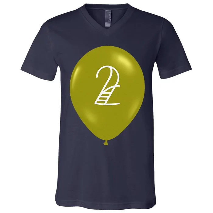 2nd Birthday Happy Birthday Number Yellow Balloon V-Neck T-Shirt