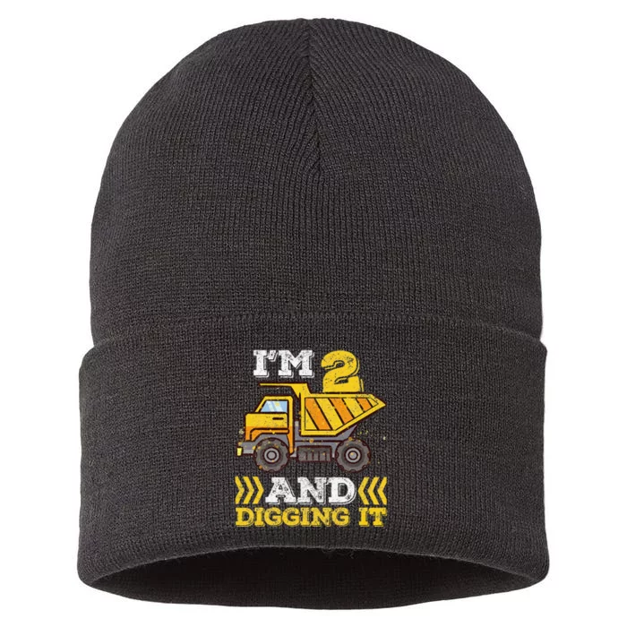 2nd Birthday I'm 2 And Digging It Truck Sustainable Knit Beanie