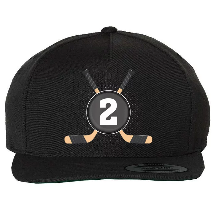 2nd Birthday Ice Hockey 2 Years Old Themed Birthday Party Wool Snapback Cap