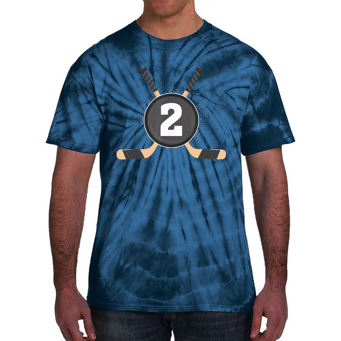 2nd Birthday Ice Hockey 2 Years Old Themed Birthday Party Tie-Dye T-Shirt