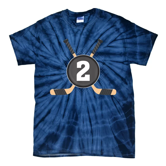 2nd Birthday Ice Hockey 2 Years Old Themed Birthday Party Tie-Dye T-Shirt