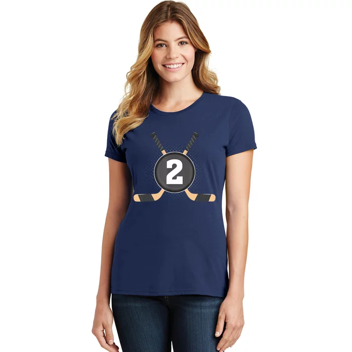 2nd Birthday Ice Hockey 2 Years Old Themed Birthday Party Women's T-Shirt