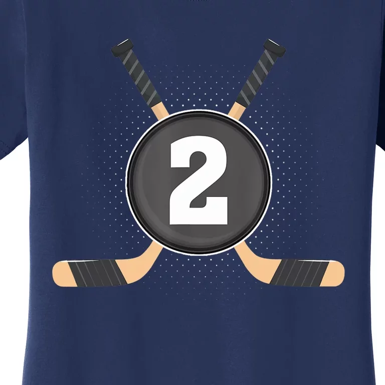 2nd Birthday Ice Hockey 2 Years Old Themed Birthday Party Women's T-Shirt