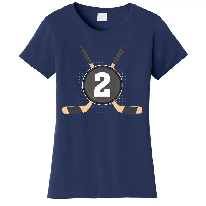 2nd Birthday Ice Hockey 2 Years Old Themed Birthday Party Women's T-Shirt