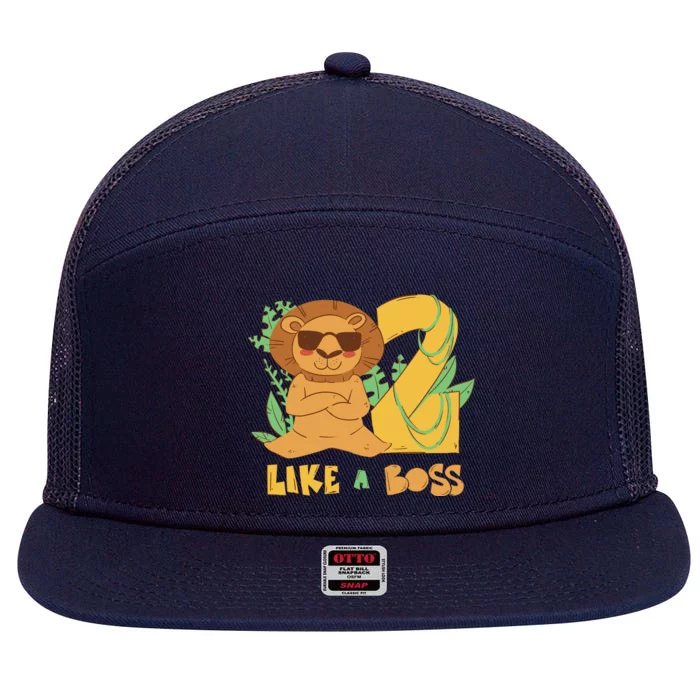 2nd Birthday Like A Boss Lion Cute Gift 7 Panel Mesh Trucker Snapback Hat