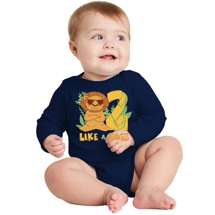 2nd Birthday Like A Boss Lion Cute Gift Baby Long Sleeve Bodysuit