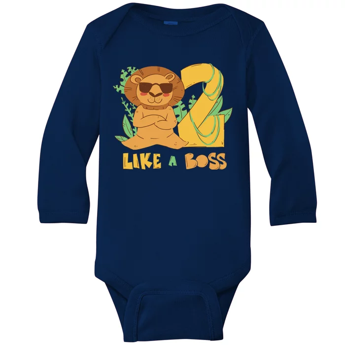 2nd Birthday Like A Boss Lion Cute Gift Baby Long Sleeve Bodysuit