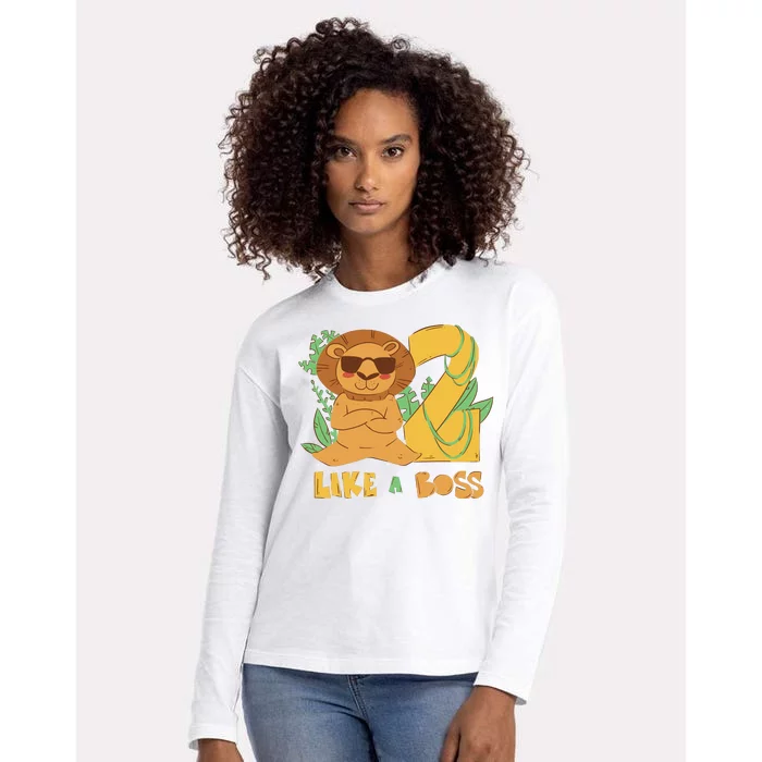 2nd Birthday Like A Boss Lion Cute Gift Womens Cotton Relaxed Long Sleeve T-Shirt