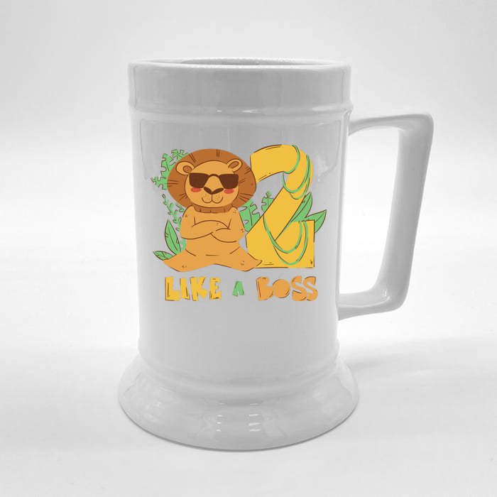 2nd Birthday Like A Boss Lion Cute Gift Front & Back Beer Stein