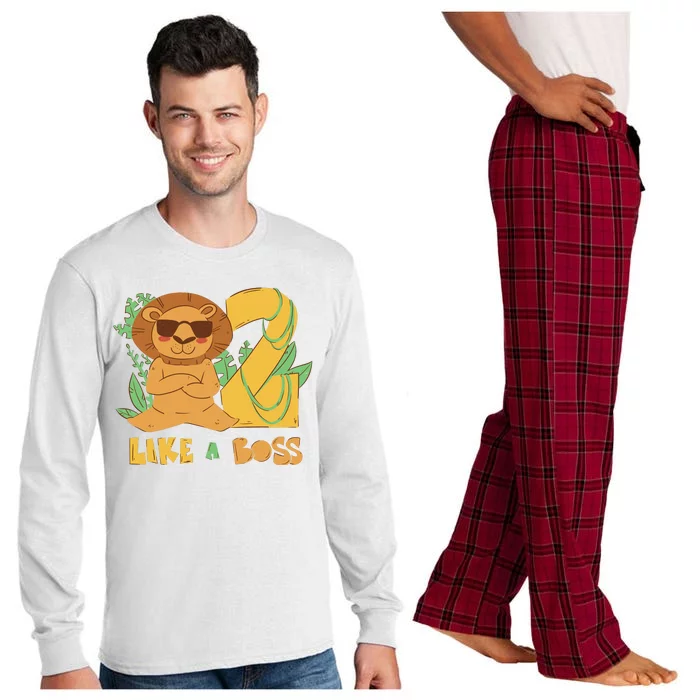 2nd Birthday Like A Boss Lion Cute Gift Long Sleeve Pajama Set