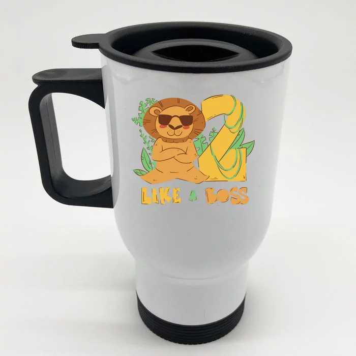 2nd Birthday Like A Boss Lion Cute Gift Front & Back Stainless Steel Travel Mug