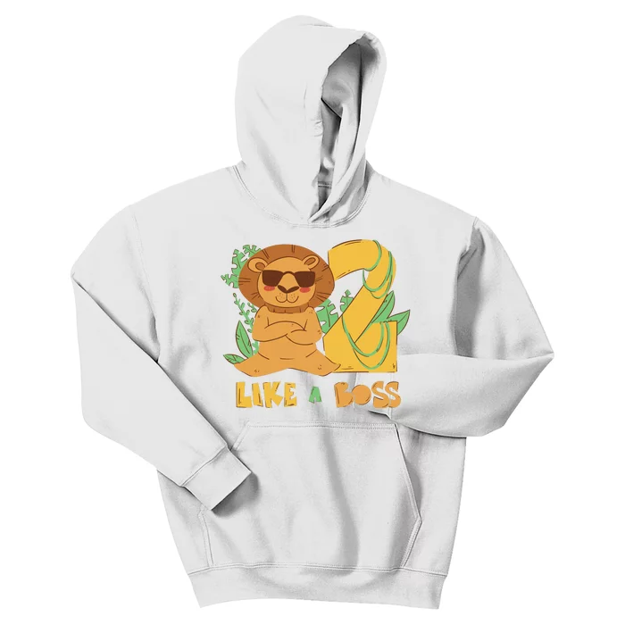 2nd Birthday Like A Boss Lion Cute Gift Kids Hoodie