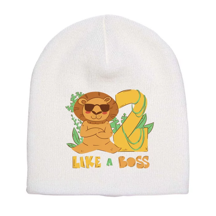 2nd Birthday Like A Boss Lion Cute Gift Short Acrylic Beanie