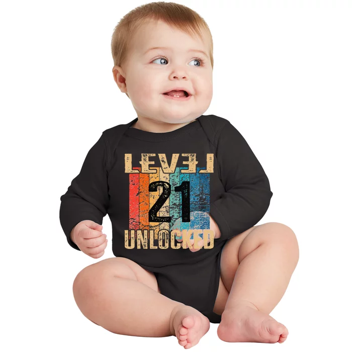 21st Birthday Level Unlocked Vintage Retro Baby Long Sleeve Bodysuit