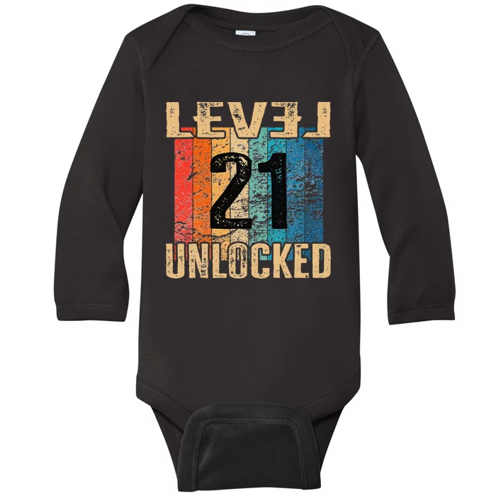 21st Birthday Level Unlocked Vintage Retro Baby Long Sleeve Bodysuit