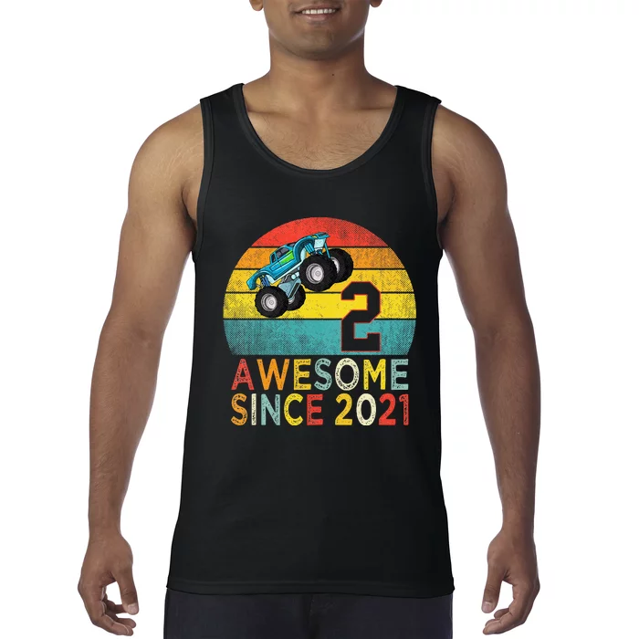 2nd Birthday Monster Truck Lover 2 Years Old Vintage Retro Tank Top