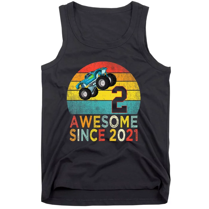 2nd Birthday Monster Truck Lover 2 Years Old Vintage Retro Tank Top