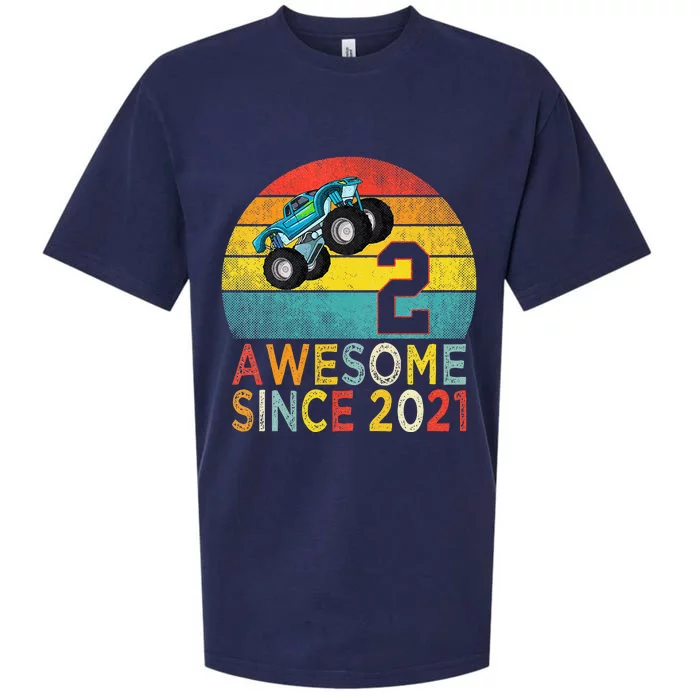 2nd Birthday Monster Truck Lover 2 Years Old Vintage Retro Sueded Cloud Jersey T-Shirt