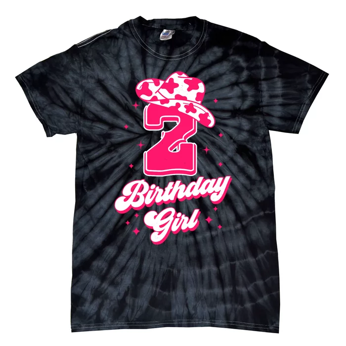 2nd Birthday Outfit Girl 2 Year Old Rodeo Western Cowgirl Tie-Dye T-Shirt